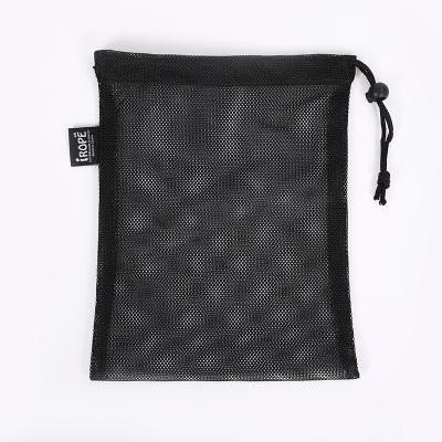 China Custom Black Nylon Rope Handle Mesh Pouch Small Drawstring Bag for sale