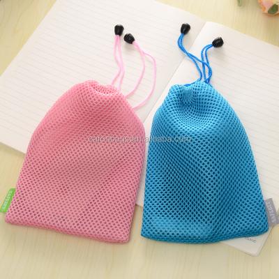 China Custom Portable Source Protective Nylon Rope Handle Mobile Phone Mesh Drawstring Gift Bag Pouch for sale