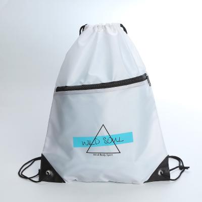 China Custom Reusable Tote Eco Gift Polyester 210d Polyester Drawstring Lightweight White Rope Handle Backpack With Zipper for sale