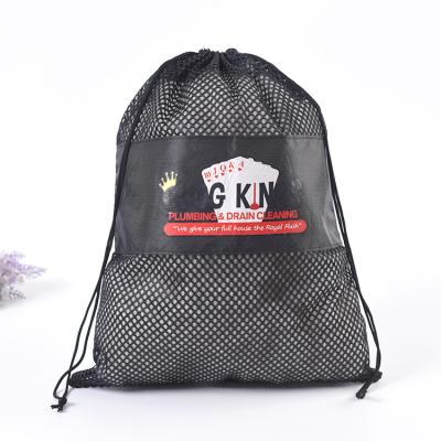 China Rope Handle Black Nylon Polyester Mesh Packing Bag / Mesh Pouch Small Drawstring Mesh Gift Bag For Tennis Or Table Tennis Balls With Logo for sale