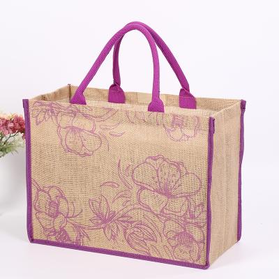 China High Quality Custom Handled Printed Handle Grocery Jute Shopping Bag for sale