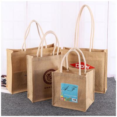 China Promotional Customized Eco Handled Printed Food Shopping Handle Jute Carry Bag for sale