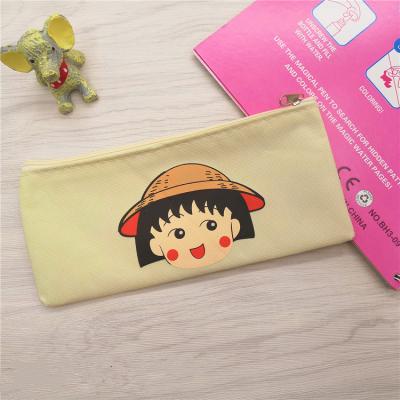 China Schools & Simple Yellow Canvas Pen Bag Custom Offices Little Girl Zipper Pocket Cartoon Stationery Bag for sale