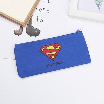 China Schools & Single Dark Blue Canvas Zipper Pocket Offices Pen Bag Custom Stationery Bag for sale