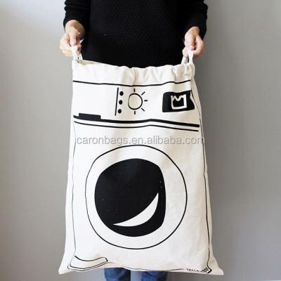 China Custom Factory Eco Reusable 100% Organic Cotton Hotel Nursery Drawstring Laundry Hanging Bag for sale