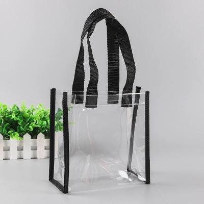 China Wholesale Custom Transparent Handled Handle Logo Bags Clear Pvc Plastic Shopping Tote Bag Packing Wedding Gift Bags for sale