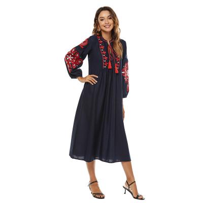 China Floral Embroidered Anti Pilling Top Casual Long Sleeve Mexican Rural Elegant Blouses Dress Tunic for sale