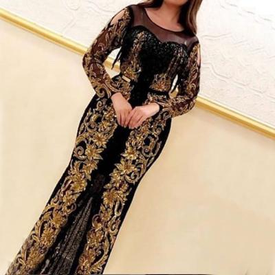 China Anti-wrinkle Dubai Arabic Evening Dresses Beaded Long Sleeve Kaftan Evening Dress Moroccan Muslim Prom Dresses for sale