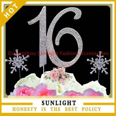 China Wholesale Stunning Number Cake Topper Quinceanera Birthday Cake Topper Number 16 Rhinestone Cake Decoration for sale