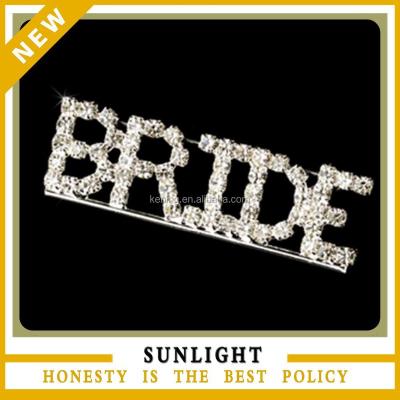 China Crystal Bride Rhinestone Letter Pin for sale