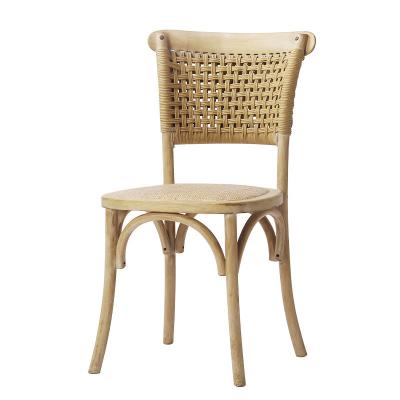 China Contemporary Party Rental Furniture Beech Wood Stackable Rattan Seat Dining Chair Wooden Chair Rattan Backrest Dining Chair for sale