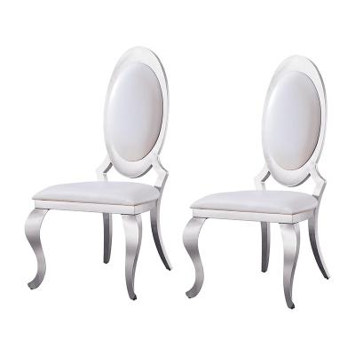 China Tufted Luxury Elegant Upholstered Oval Back Leather Velvet Stainless Steel Legs Armless Silver Stainless Steel Wedding  Dining Chairs for sale