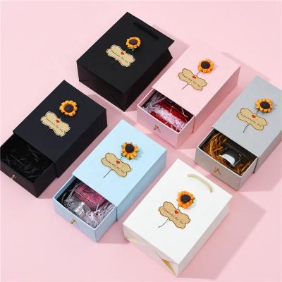 China Reused Custom Materials Logo Necklace Design Box Package Slide Drawer Paper Box Cardboard Jewelry Gift Bag With Black Foam For Jewelry Packaging for sale