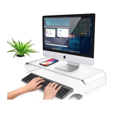 China Modern Heavy Duty Acrylic Riser Stand Clear Plastic Computer Monitor Stand For Home Office for sale