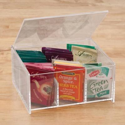 China Household Pure Acrylic Storage Box Acrylic Tea Bag Box with 6 Compartments Tea Bag Organizer for sale