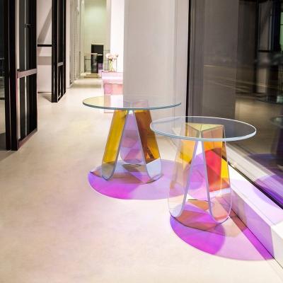 China Acrylic End Table (Other) Glamorous Plexiglass Geometric Adjustable Round Side Coffee Table Modern Accent Table for sale