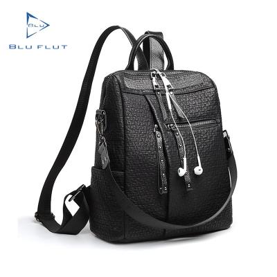 China Blu Flut Rucksack Women Business Duffel Bag Anti-theft Fashion Black Genuine Leather Stylish Backpack For Ladies for sale