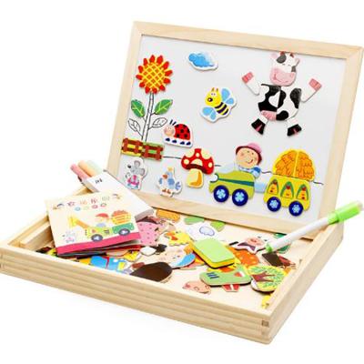 China Cartoon Toy Amazon Hot Sale Kids Art Easel Animal Puzzle Game Magnetic Toy For Montessori Educational Wooden for sale