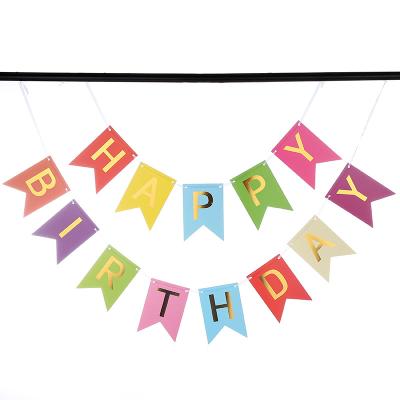 China New Paper Bunting Decoration Banners Flags Happy Birthday Banner Child Birthday Party Supplies Baby Shower Decoration for sale