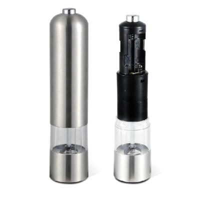 China Sustainable Battery Operated Stainless Steel Spice Mills With Light, Electric Salt And Pepper Grinder Set for sale