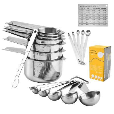 China Hot Selling Viable Wholesale Set Of 20 Metal Measuring Cup And Spoon Stainless Steel Measuring Cups Set for sale