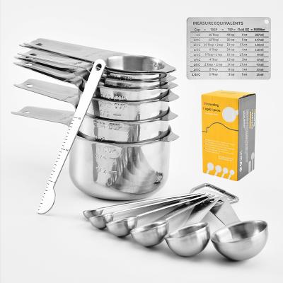 China Sustainable Amazon 15 Piece 304 Stainless Steel Measuring Cups And Spoons Set With Leveler for sale