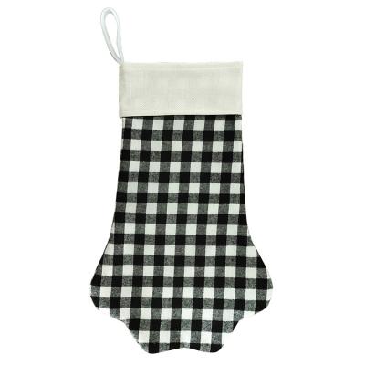 China Soft Plush DIY Sublimation Burlap Gift Sock Christmas Hanging Gifts Bags Buffalo Plaid Christmas Stockings for sale