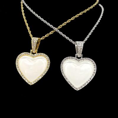 China Personalized Romantic Diamond Photo Pendants Necklace Hip Hop Sublimation Jewelry for sale