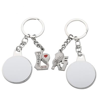 China Metal Heat Press Printing Metal Heart Love Sublimation Lovers Gift Couples Keychain Two Forever for sale