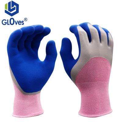 China LGSAFETY 13 Gauge Wear Resistant Spandex 3/4 Shiny Dipped Latex Plus Palm Dipped Latex Frosted Double Layer Work Gloves for sale