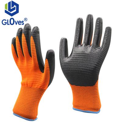 China Oil Resistant LGSAFETY 13 Gauge Polyester Orange Zebra Pattern Coated Non-Slip Nitrile Work Gloves for sale