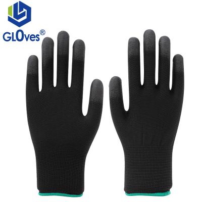 China LGSAFETY 13 Gauge Black Polyester Finger PU Coated Car Work Gloves for sale