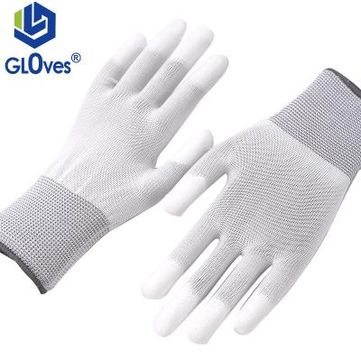 China LGSAFETY 13 Anti-Static Gauge White Nylon Finger Coated White Work Gloves Assembly Car PU Wear Resistant Anti-Static Gloves for sale