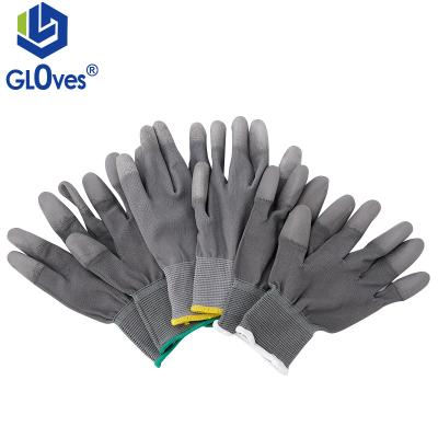 China LGSAFETY 13 Gauge Polyester Material PU Wear Resistant Finger Coated Gray Gloves Cleaning Knitted Gloves Hand Protective Gloves for sale