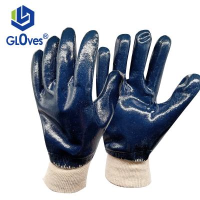 China Blue Nitrile Coated Oil Proof Full LGSAFETY Knit Wrist Heavy Duty Work Safety Gloves Repair Gloves for sale