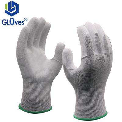 China LGSAFETY 13gauge Wear Resistant Polyester Carbon Fiber PU Work Gloves Antistatic White CE EN388 for sale