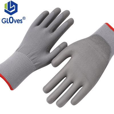 China LGSAFETY 13 Gauge Anti-Static Gray Polyester and PU Coated Anti-Static Palm Work Gloves for Electronic Assembly Industry CE EN388 for sale