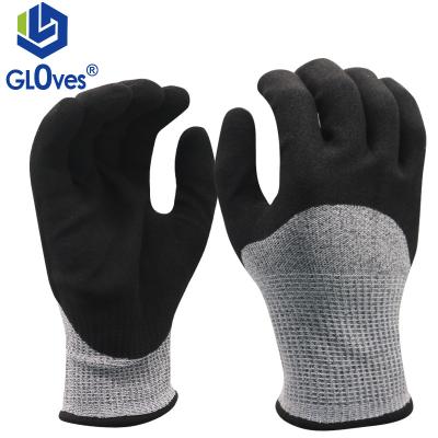 China LGSAFETY 13 Nylon Hemp Gray Grade 5 Wear Resistant Cut Resistant Knitted Gloves Abrasion Resistant Non Slip Latex Scrub Work Gloves for sale