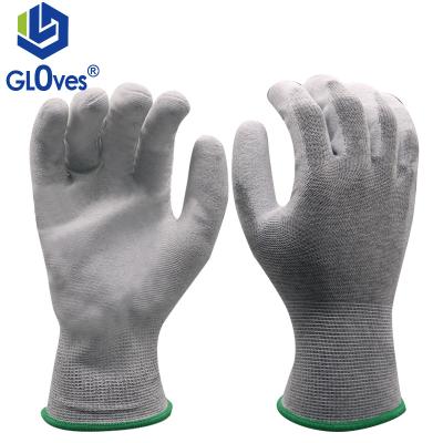 China LGSAFETY 13 Gauge Breathable Carbon Fiber Coated Palm Gloves Can Touch Screen White Anti-Static Wear Resistant PU Work Gloves for sale