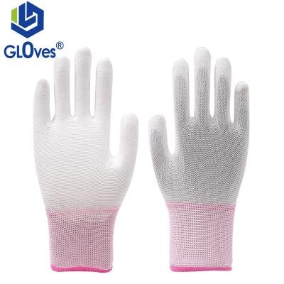 China LGSAFETY Breathable Class 13 White PU Coated Palm Gloves Hand Gloves Polyurethane Work Nylon Work Gloves for sale