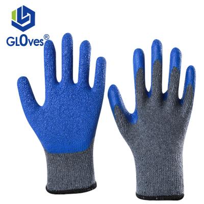 China LGSAFETY China Supplier Comfortable Polyester Fiber Latex Crinkle Gray Blue Gloves Work Outdoor Safety Wear Resistant Protective Gloves for sale