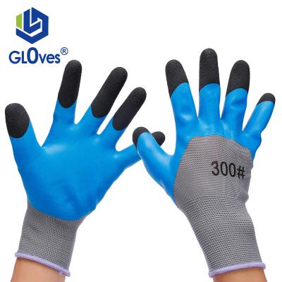 China LGSAFETY 13 Gauge Breathable Gray Polyester 3/4 Dipped Eco-Friendly Blue Latex Foam Finger Reinforced Safety Gloves for sale