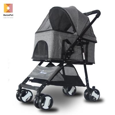 China Amazon Pet Stroller Detachable Outdoor Pet Carrier Folding 4 Wheels Dog Cart Viable Hot Selling Easy Cart for sale