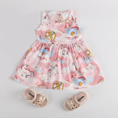 China Washable 100% Cotton Unicorn Printing Teen Girls Party Unicorn Children Wear Girl Dress for sale