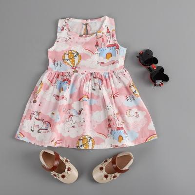 China Washable Wholesale Summer Sleeveless Ruffled Unicorn Pattern Girls Cotton Clothes Girl Dress for sale