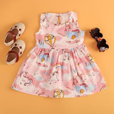 China Washable 2022 Summer New Unicorn Pattern Girls Birthday Clothing Cotton Dress for sale