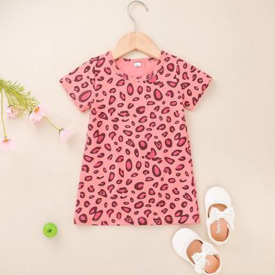 China Washable Korea Casual Toddler Baby Girl Froks Pink Children Girls Leopard Tshirt Dress for sale