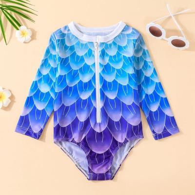 China Breathable Mermaid Kids Toddler Print Fish Scale Zipper Long Sleeve Kids Swimwear for sale