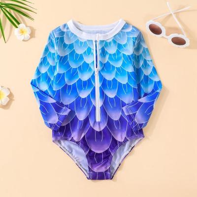 China Prinded Toddler Zipper Long Sleeve Breathable Beach Wear Girl Toddler Kids Summer Swimsuit for sale