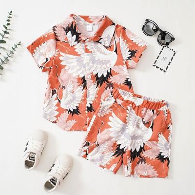 China Unique Chinese Classical Sleeve Crane Juniors Kids Shirts Clothing Chinese Style Shorts White for sale